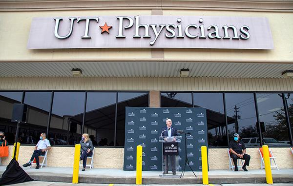 Giuseppe N. Colasurdo, MD, UTHealth president said access to health care – delivered in community clinics like UT Physicians Multispecialty-Jensen – as well as access to the vaccine are crucial to saving lives. (Photo by Cody Duty/UTHealth)